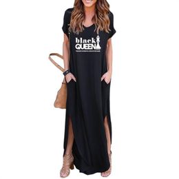 Dresses 2022 Women's Summer Afro Black Queen Long Dress Casual Loose Pocket Short Sleeve Maxi Dresses 5XL Vestidos Drop Ship