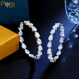 Hoop Earrings Pera Genuine Clear White Cubic Zirconia Large Circle Round Prom Night Party Jewelry For Women Accessories E532