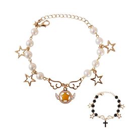Bangle 10pcs/lot fashion women Jewellery card captor sakura star wand cross imitation pearl bracelet