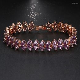 Link Bracelets Emmaya Luxury Purple Cz Bangle Bracelet Unique Design Rose Gold Colour Pear Cut Cubic Zirconia For Women