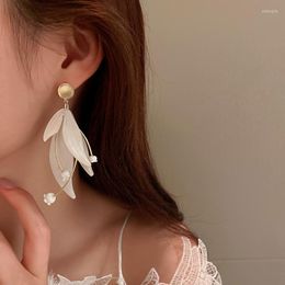 Dangle Earrings S925 Silver Needle Super Fairy Flower Petal Female Korean Fashion Temperament High-end Ear Jewelry