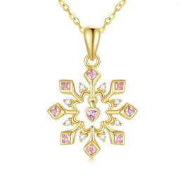 Chains YFN 14K Real Gold Snowflake Necklace For Women Yellow White Moissanite Pendant Necklaces Heart Jewellery Gifts