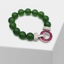 Bracelets Amoria boutique emerald agate jade pendant 12MM bead strand necklace vintage Jewellery bridal zirconia acc