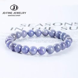 Bangle JD Genuine Natural Tanzanite Stone Bracelets Women Men High Quality Blue Round Beads Strand Bangles Jewelry Crystal Wristband