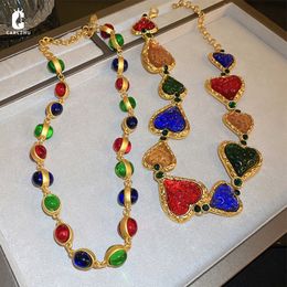 Chokers Punk Colorful Resin Love Heart Beads Choker Necklace Statement Girlfriend Gift Gold Color Vintage Jewelry Collier Femme 230524