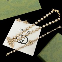 Vintage design Necklace double G letter Bee Women's Stud earrings Brass Material bracelet set