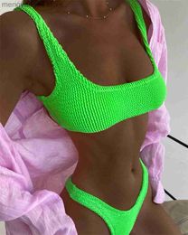 Women's Swimwear Women Push Up Bikini Set 2023 New Solid Two Piece Swimwear Beachwear Women's Swimsuit Suit Bathing Neon Green Bikinis Beachwear T230524