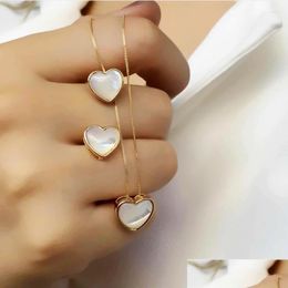 Earrings Necklace Set Heart Shape Natural Pearl Shell For Women Gold Color Cute Small Love Pendant Stud Gift Drop Delivery Dhgarden Dh7De