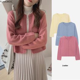 Women's Knits & Tees Year Korean Japan Style Design Women Casual Cute Sweet Girls Solid Single Breasted Button Pink Sweater Short CardigansW