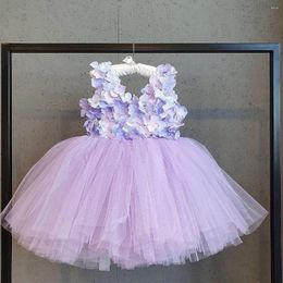 Girl Dresses Lilac Ball Gown Flower Appliques Beads Kids Birthday Pageant Gowns Princess Toddler Children Wedding Guest