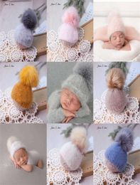 Caps chapéus recém -nascidos na pografia chapéu de cabelo mink bola tampa bebê 100 dias pó studio picture tiro gêmeos adereços de lã feita à mão pode fal6200338