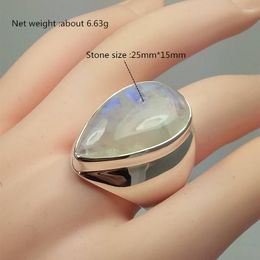 Cluster Rings 925 Sterling Silver Female Big Ring Finger Moonstone Excellent Elegant White Circle For Woman Girl Punk Jewelry