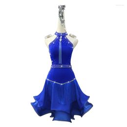 Sahne Wear 2023 Mavi Dans Elbisesi Profesyonel Latin Rekabet Performansı Dacne Tassel
