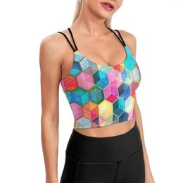 Women's Tanks Women Yoga Tops Sports Bras With Pad Printed Stripe Plant Flowers Push-Up Vest Female Lingerie Sexy Fitness Leisure