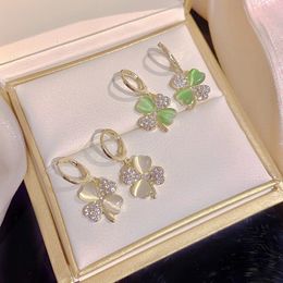 New Crystal Zircon Love Heart Earrings For Women Elegant Imitation Pearl Bow Dangle Earring Bridal Wedding Luxury Jewellery