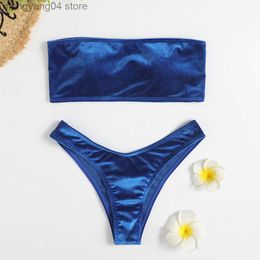 Women's Swimwear Velvet Bikinis 2023 Women Brazilian Bandeau Swimsuit Solid Sexy Swimwear Female Beachwear Bathers Bathing Swimming Swim Suit T230524