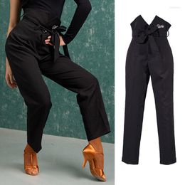 Stage Wear Black Ballroom Dance Pants Women Tap Salsa Dancing Outfit Costume Latin Practise Designer Clothes DL7593