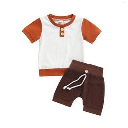 Clothing Sets Lioraitiin 0-3Years Born Boy Short Pants Outfits Sleeve Patchwork T-Shirt High Waist Button Decor Shorts Simple Set