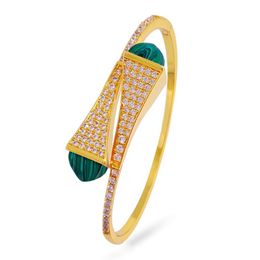 Bangles High Quality Gold Color Pyramid Style Bangle Red Blue Green Stone Full Zircon Open Bracelet For Women Fashion Jewelry(DJ1542)