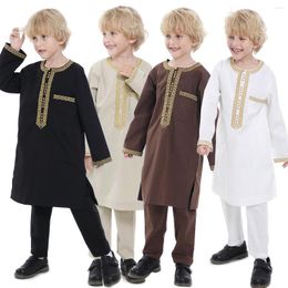 Ethnic Clothing Thobe For Boys Saudi Arabia Full Sleeve 2 Piece Set Jubba Caftan Islam Solid Colour Muslim Kids Abaya Jalamia