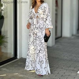 Women's Jumpsuits Rompers 2023 Women's New Graffiti Lace up Flare Sleeves Loose Waist Jumpsuit T230524