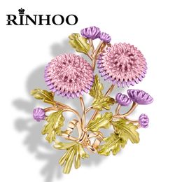 Rinhoo Enamel Purple Yellow Daisy Trendy Brooch Flower Pin For Women Simple Bouquet Sunflower Leaf Corsage Party Badge Jewellery