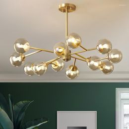 Chandeliers Copper Luxury Living Room Chandelier Bedroom Home Deco G9 Amber Glass Ball Lighting Hanging Fixtures Postmdern Dining LED Lamp