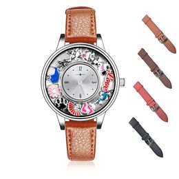 Watches Leather Genuine Leather Band 316L Stainless Steel Floating Locket Watch for Women