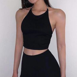 Women's Tanks Halter Slim Sexy Tank Top Summer Solid Colour Crop Women Bare Midriff Backless Basic