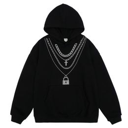 Men's Hoodies & Sweatshirts Men Hip Hop Streetwear Hoodie Diamond Necklace Punk Hooded Sweatshirt Harajuku Fashion Oversized Autumn Winter F