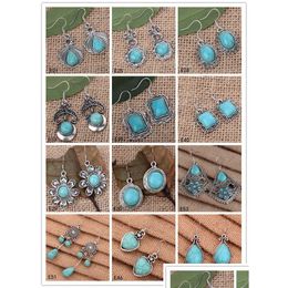 Dangle Chandelier High Grade Womens Diy Tibetan Sier Turquoise Earrings 12 Pieces A Lot Mixed Style Round Flower European Beads Ea Dhgei