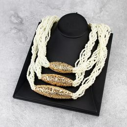 Chokers Sunspicems Multilayer Beads Pearl Chain Necklace Morocco Bride Choker Necklace Arabic Wedding Jewellery Gold Colour Pendant 230524