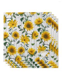 Table Napkin 4pcs Sunflower Wood Grain Retro Square 50cm Party Wedding Decoration Cloth Kitchen Dinner Serving Napkins