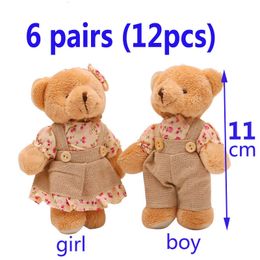 Plush Dolls 12pcs 6 pair 11cm Small Teddy Bear Plush toys kid wedding bridal gift Party mini anime pendant Valentine's Day key chain dolls 230523