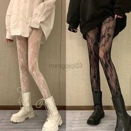 Socks Hosiery Classic Lolita Hollowed Out Lace Mesh Stockings Bottomed Pantyhose Japanese Lolita Retro Floral Rattan White Stocking Hot Tights Y23