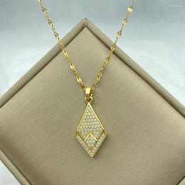 Pendant Necklaces Rhombic Pendants Stainless Steel Necklace With Zircons Fashion Jewerly Accessories Design In For Women