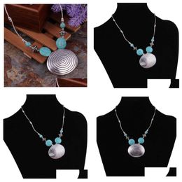 Pendant Necklaces Womens Oval Beads Tibetan Sier Turquoise Gstqn022 Fashion Gift National Style Women Diy Necklace Pendants Drop Del Dhdxq