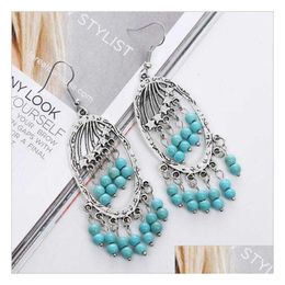 Charm Womens Hollow Tassels Tibetan Sier Turquoise Earrings Gstqe035 Fashion Gift National Style Women Diy Earring Drop Delivery Jewe Dh1Mt