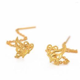 Stud Earrings 999 Pure 24K Yellow Gold Woman Lovely Butterfly O Chain 2-2.2g 10x8.5mm