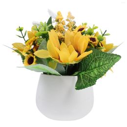 Decorative Flowers Artificial Potted Sunflower Bonsai Plastic Decorations Faux Plants In Pots