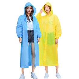 Reusable EVA Hooded Rain Coats Unisex Waterproof Poncho Long Windproof Travel Outdoor Hiking Camping Transparent Raincoats Fishing Event Rainwear W0025