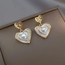 New Classic Imitation Pearl Heart Pendant Stainless Steel Gold Colour Earrings For Womens Fashion Jewellery Simple Accessories