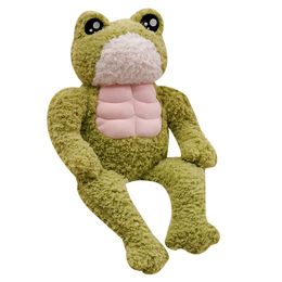 Plush Dolls 35/45cm Creative Strong Frog Plush Toy Stuffed Animal Kawaii Soft Muscle Frog Doll Cute Plushies Christmas Gift for Child Kids 230523