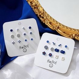 Stud Earrings 12pcs /set Summer Ins Sweet Girlls Chic Ceramic Earring Niche Design High-end Blue Series Min Female Gifs