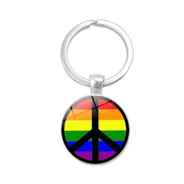 Key ring fashion couple gay pride logo key ring female male iridescent glass gemstone pendant chain jewellery accessory