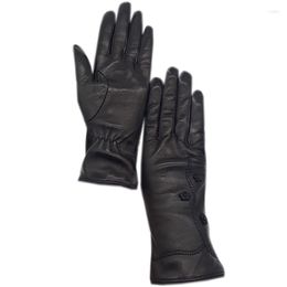 Five Fingers Gloves Leather Winter Ladies Fashion Sheepskin Black To Keep Warm Genuine Driving Lambskin Motorcycle