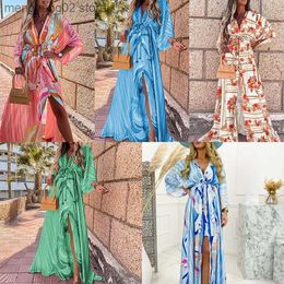 Casual Dresses Women's 2023 Autumn New Print Loose Lace up Big Swing Dress for Women T230524
