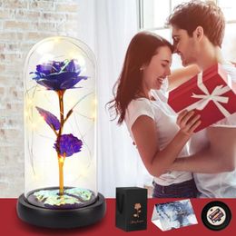 Decorative Flowers Rose Artificial Foil Fairy Lights In Glass Wedding Valentines Decor Immortal Flower With Led Lamp Valentine's