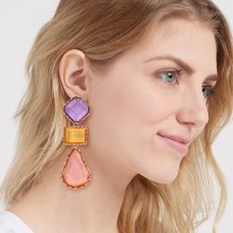 Dangle Earrings Geometric Mix Colour Resin Crystals Gold Metal Drop High-Quality Classic Women Jewellery Accessories