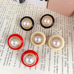 Stud Earrings Antique Jewellery French Style Baroque Drop Enamel Pearl Round Female Fashion
